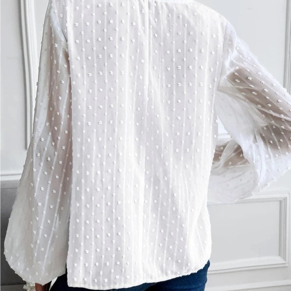 Luxe white Swiss dot sleeve blouse - Picture 3 of 6